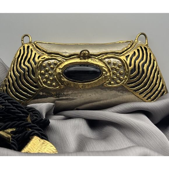 Vtg Exart Handmade Signed Handbag Metal Cabochon Stone Shoulder Purse - Picture 2 of 4